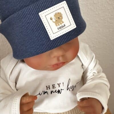 Beanies in Jeansblau gerippt